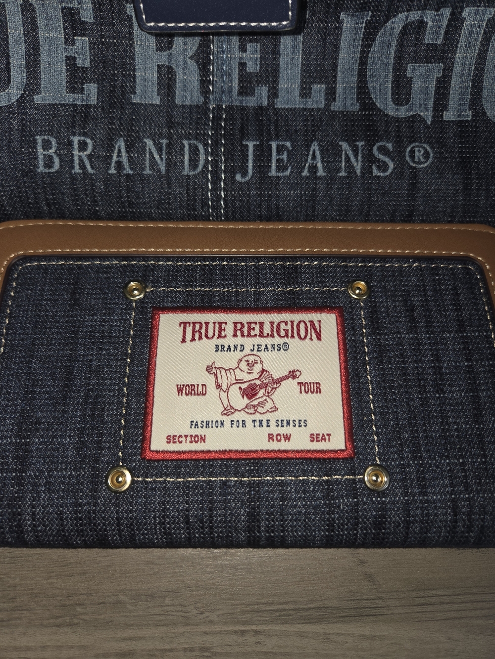 True Religion Denim Shoulder Hobo Bag with Tan Trim and Wallet - Picture 4 of 5